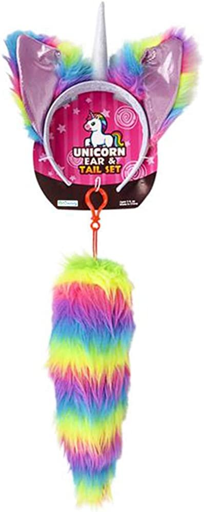 Unicorn Headband & Tail Set for Kids, Includes Furry Ear Headband and Rainbow Clip-On-Tail, Cute Unicorn Costume Accessories for Children and Adults, Unicorn Gifts for Girls and Boys…