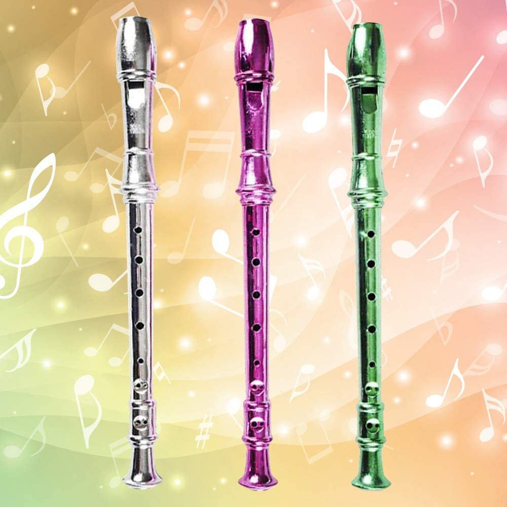 13" Metallic Flutes - Set of 3 - Plastic Musical Instrument for Kids - Metallic Colors - Durable Music Toys for Toddlers, Boys, Girls - Fun Gift and Birthday Party Favor for Children