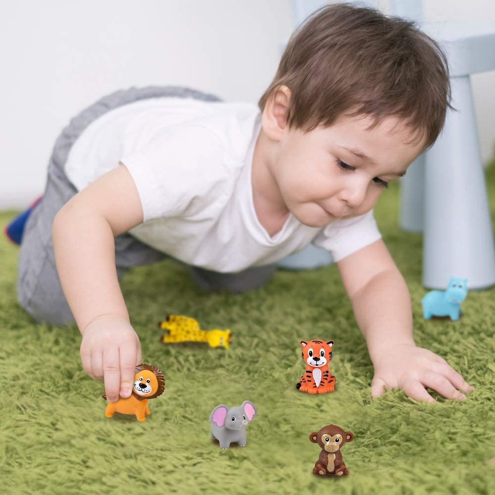 12 Squeezy Zoo Animals, Squeezable Safari Toy Squirts for Kids
