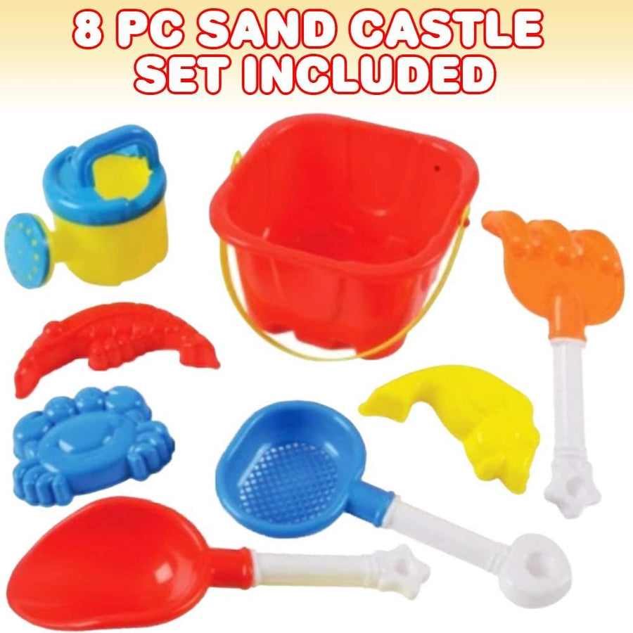 Sand Castle Bucket Set, 8 Piece Set, Includes1 Bucket, 3 Molds, 2 Shovels, 1 Rake & 1 Water Pot, Fun Summer Beach Toys for Kids, Children’s Beach Toys, Great Birthday Gift