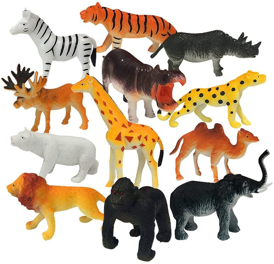 Zoo Animal Figurines Set for Kids, Pack of 12, Assorted Small Animal Figures, Sturdy Plastic Toys, Fun Zoo Theme Birthday Party Favors, Great Gift Idea for Boys and Girls