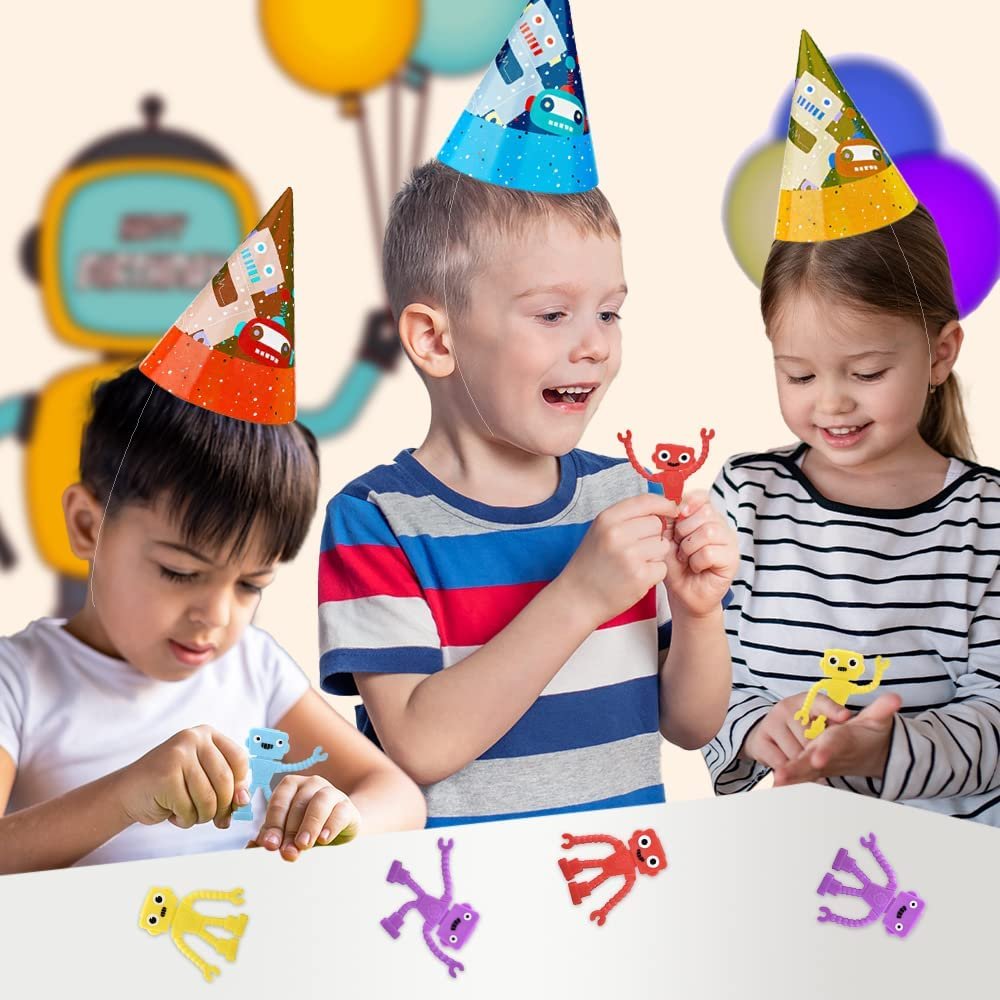 Mini Bendable Robots, Set of 48, Small Robot Toys for Kids in 4 Vibrant Colors, Robot Fidget Toys for Boys and Girls, Great as Anxiety Relief Toys, Pinata Stuffers, and Classroom Prizes