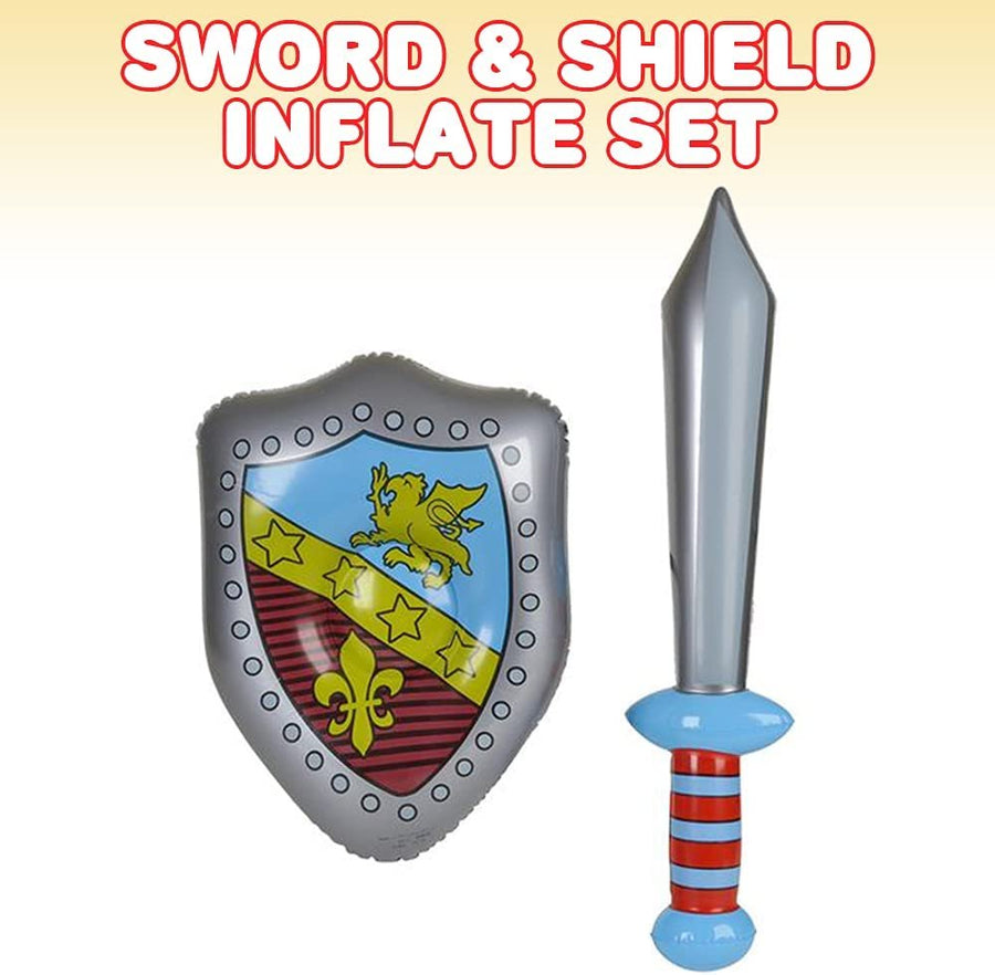 Sword and Shield Inflate Set, Includes 1 Inflatable Sword and 1 Inflatable Shield, Medieval Knight Costume Accessories, Knight Party Decorations, Unique Beach Toys for Kids