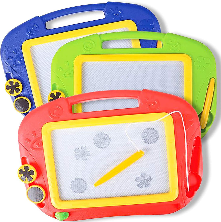Magnetic Doodle Board for Kids, Pack of 3, Travel-Friendly Drawing Pads with Magnet Pen and 2 Stampers Each, Preschool Learning Toys for Boys and Girls, Best Educational Toy Gifts