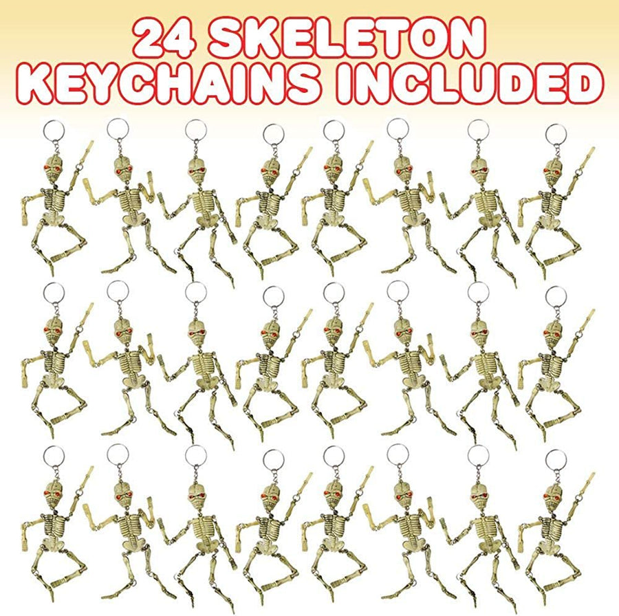 Skeleton Keychains with Moveable Parts, Set of 24, Cool Halloween Party Favors for Kids, Non-Candy Trick or Treat Supplies, Fun Goodie Bag Fillers and Gifts for Pirate-Themed Parties