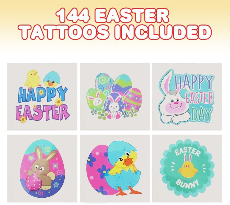 Temporary Easter Tattoos for Kids, Bulk Pack of 144, 2" Non-Toxic Tats Stickers for Boys and Girls, Fun Easter Basket Stuffers, Cute Surprise Egg Toys, Treats, Goodie Bag Fillers
