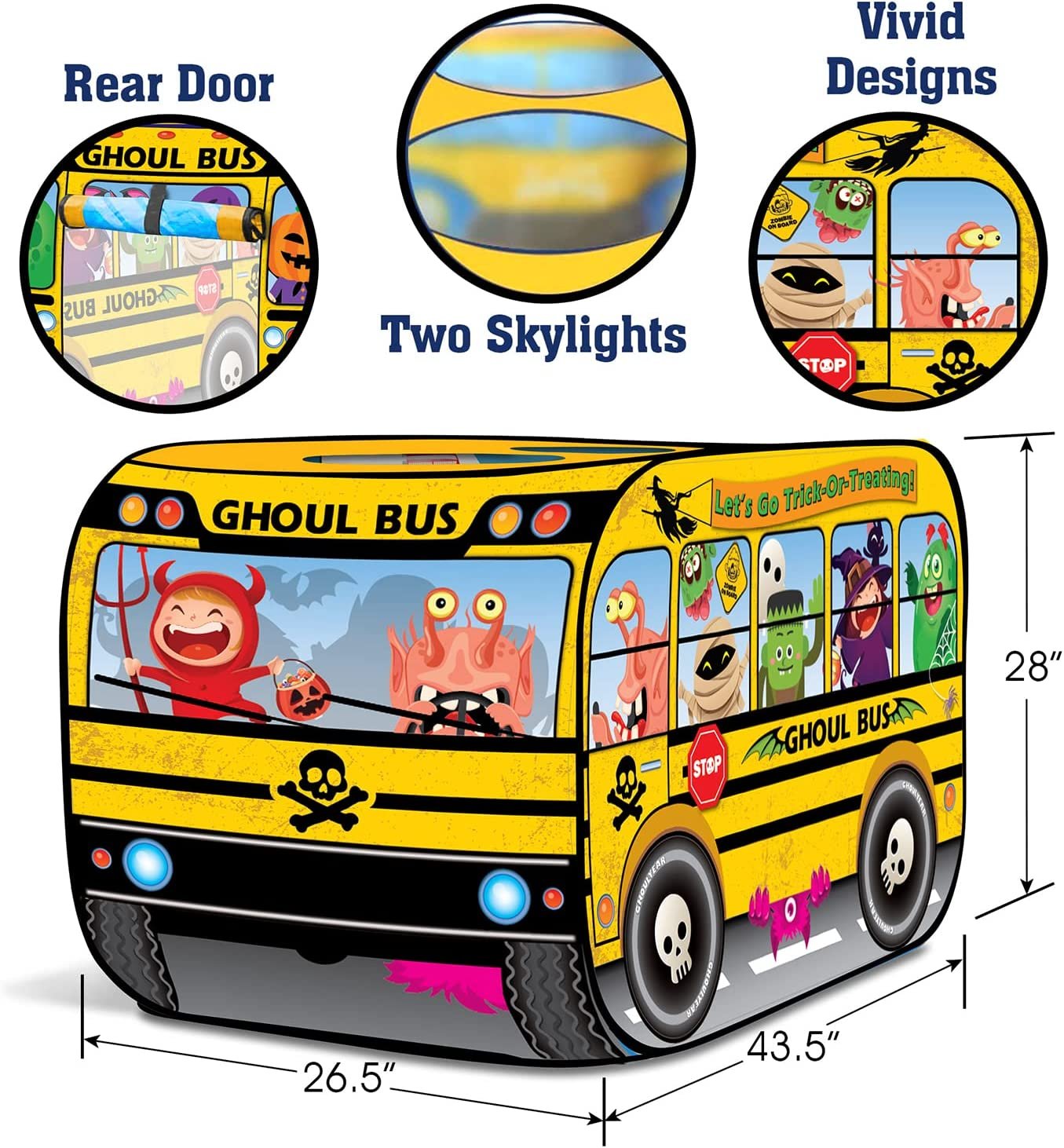 Ghoul School Bus Pop Up Tent, Halloween Tent for Kids with a Carry Bag, Pop Up Play Tent for Hours of Fun, Great for Indoor Halloween Decorations, 43.5 x 28 x 26.5"es