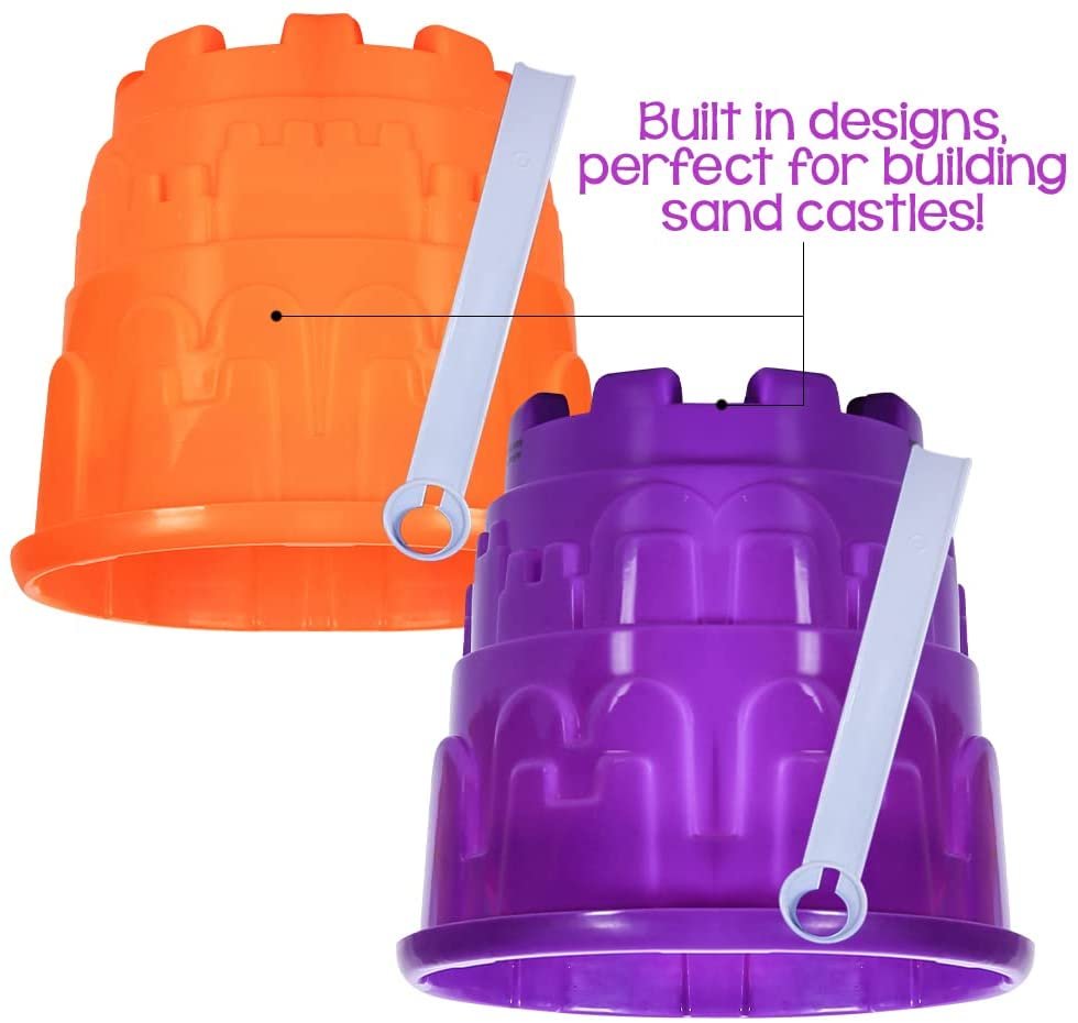 Beach Sand Castle Buckets and Shovels Set, Includes 12 Shovels and 12 Pail Buckets with a Sand Castle Design Inside, Sandcastle Building Toys, Fun Summer Sand Toys for Boys and Girls