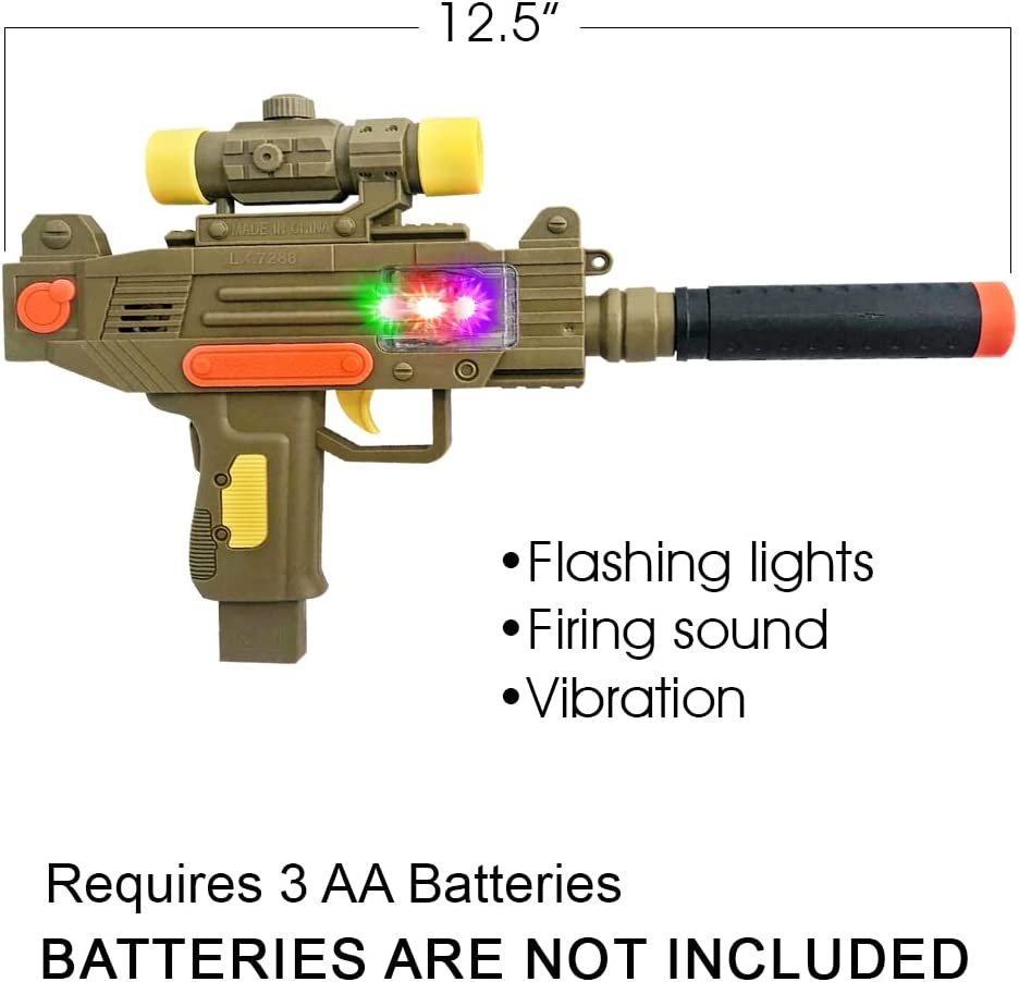 LED Uzi Style Play Gun with Lights & Sound, 12.5" Toy Gun with Awesome LED & Realistic Sound Effects, Pretend Play Firearm Toy, Great Birthday Gift for Kids - Batteries Not Included