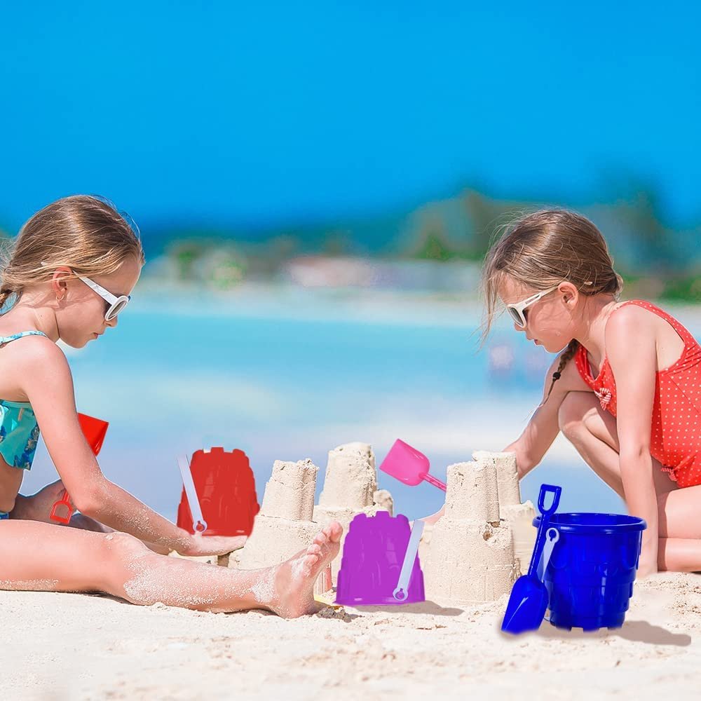 Beach Sand Castle Buckets and Shovels Set, Includes 12 Shovels and 12 Pail Buckets with a Sand Castle Design Inside, Sandcastle Building Toys, Fun Summer Sand Toys for Boys and Girls