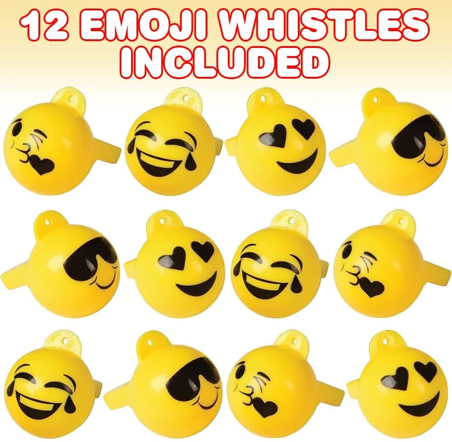 Emoticon Whistles for Kids, Set of 12, High-Quality Plastic Material, Fun Party Noisemaker Toys, Cute Birthday Party Favors, Great Game Prize, Goodie Bag Fillers for Kids