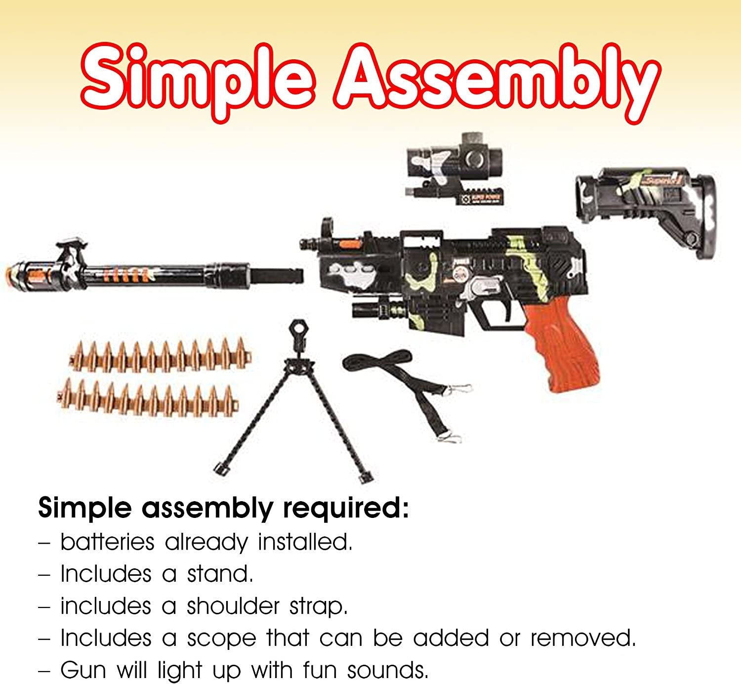 Toy Machine Gun with Scope, Sounds & Flashing Lights - Thrilling 25" Submachine Toy Gun
