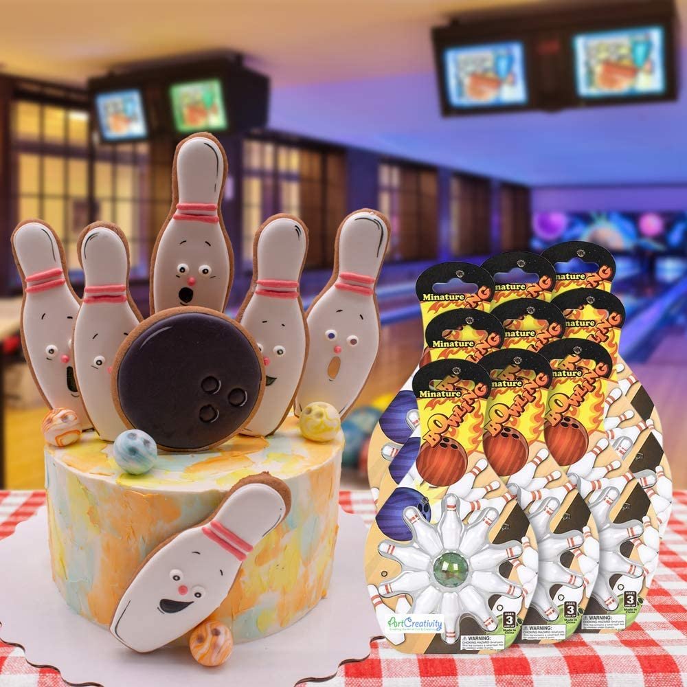 Mini Bowling Game, Set of 12, Each Set Includes 10 Miniature Pins and 1 Marble Bowling Ball, Tabletop Bowling Sets for Kids and Adults, Party Favors, Goodie Bag Fillers, and Small Prizes