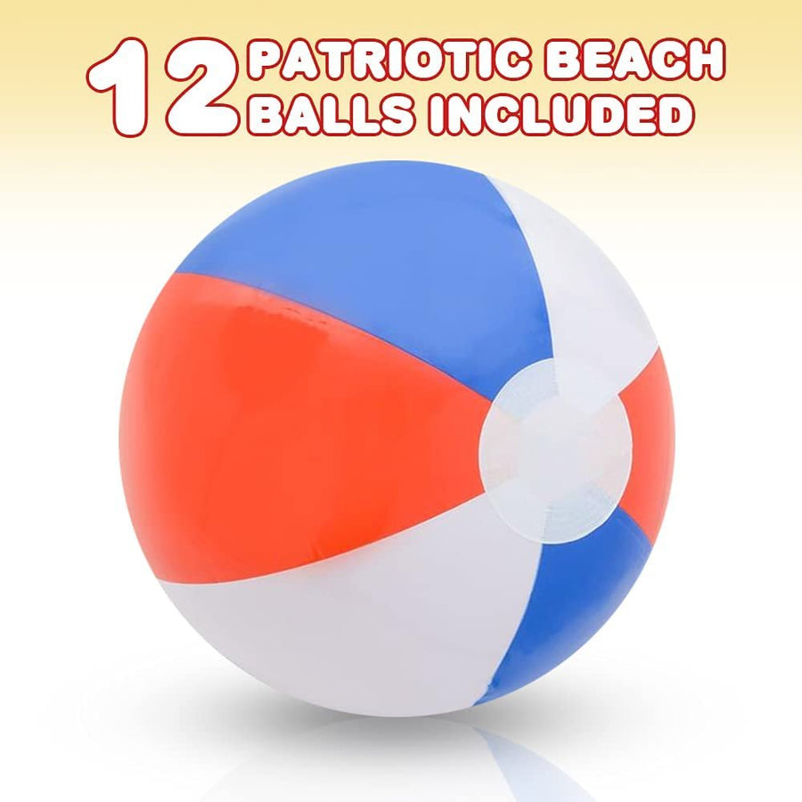 16" Patriotic Beach Balls for Kids, Pack of 12, Inflatable Summer Toys for Boys and Girls, Decorations for Hawaiian, Beach, and Pool Party, Beach Ball Party Favors