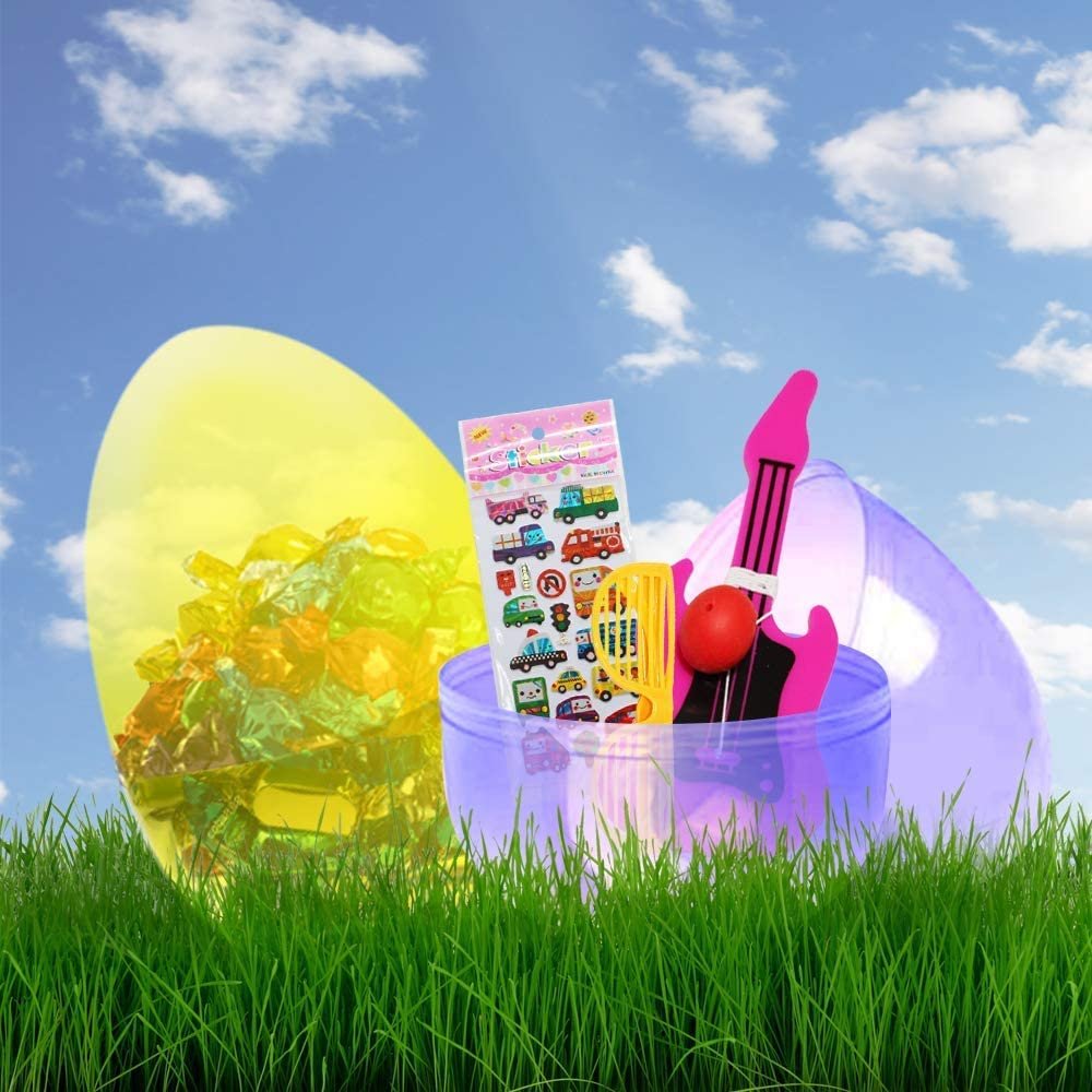 Jumbo Plastic Easter Eggs, Set of 4, Giant 8", Large Easter Eggs Empty Fillable for Big Toys, Assorted Translucent Colors, Oversized Egg Hunt Supplies, Easter Basket Goodies for Kids