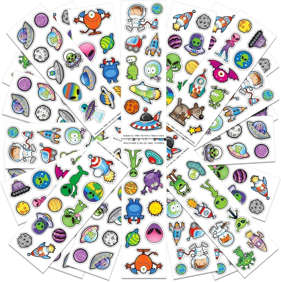 Alien Stickers Assortment, 100 Sticker Sheets with Over 1000 Space Stickers for Kids, Unique Arts and Crafts Supplies, Outer Space Birthday Party Favors, Galaxy Goodie Bag Fillers