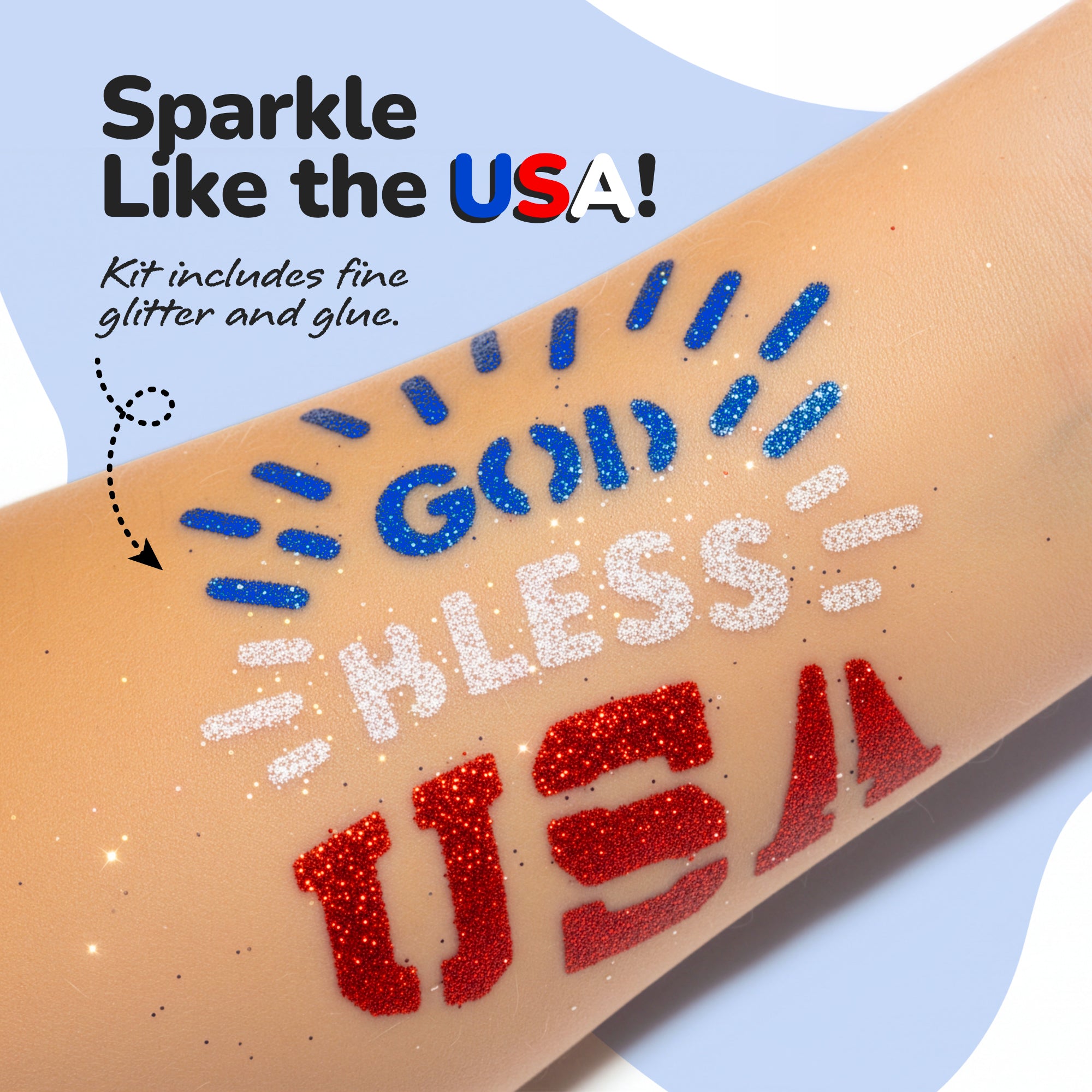 USA Face Paint Kit for Kids - Face Painting Set with 36 Stencils, Red White & Blue Paint, Brushes & Glitters