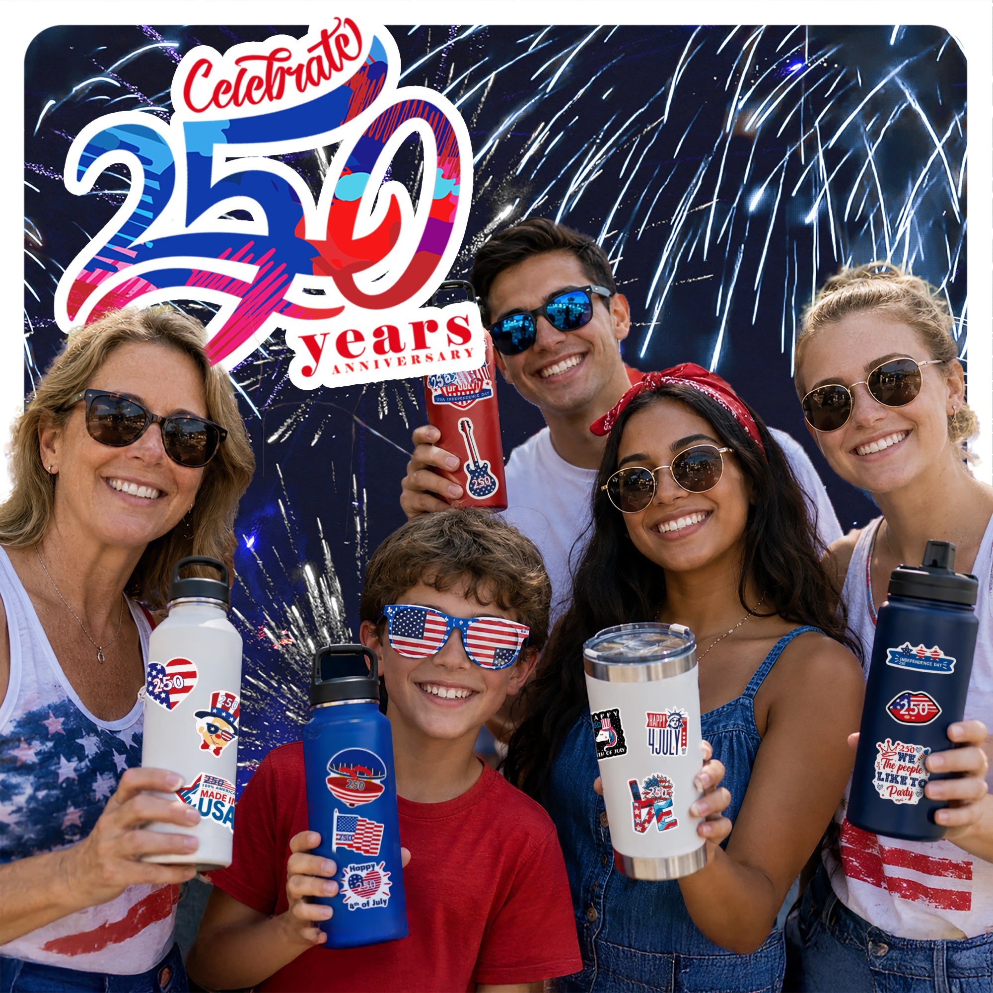 Patriotic Stickers for Kids - 250 Pack - Waterproof USA Theme Vinyl Stickers