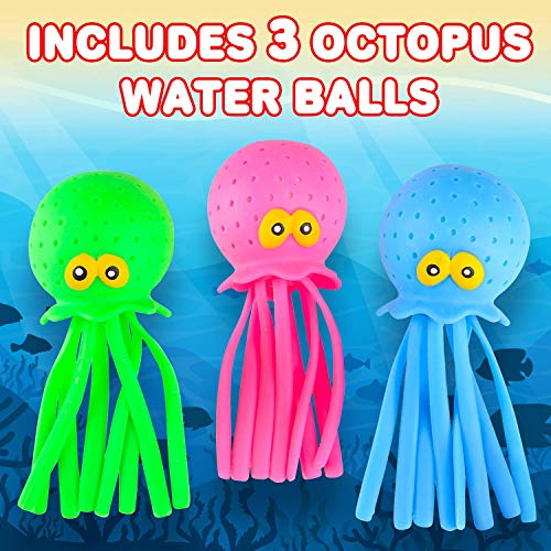 Octopus Water Balls, Set of 6, Rubber Kids’ Bath Toys, Sensory Stress Relief Pool Toys for Kids