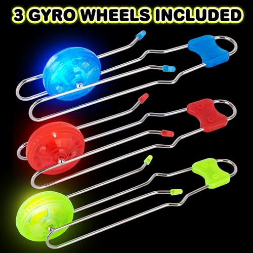 Retro Light Up Gyro Wheels Set for Kids- 3, 8.5 Inch Gyroscope Rail Twisters Mesmerizing Spinning Lighting Effects