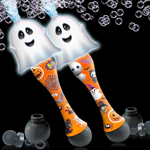 Halloween Bubble Wand for Kids, 14" Light Up Ghost Bubble Wand for Toddlers with Thrilling LED & Sound Effect