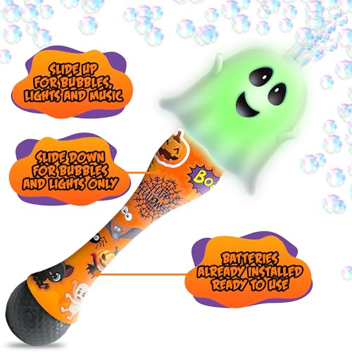 Halloween Bubble Wand for Kids, 14" Light Up Ghost Bubble Wand for Toddlers with Thrilling LED & Sound Effect