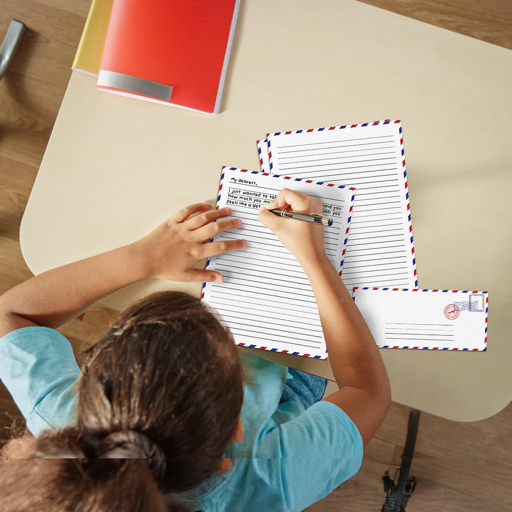 Vintage Stationery Paper and Envelopes Set - 50 Double Sided Airmail Sheets and 50 Envelopes - Pen Pal Stationery Letters and Envelopes with Air Mail Design - Vintage Letter Writing Kit