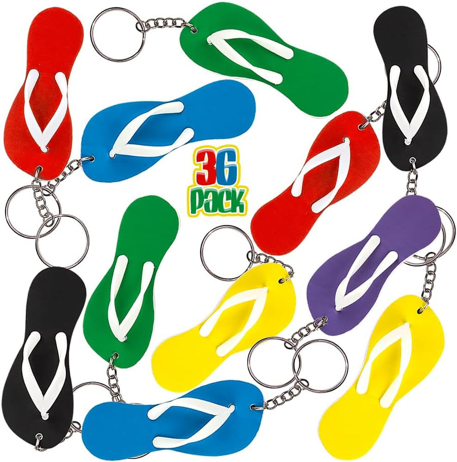 Flip Flop Keychains, Set of 36, Fun Key Chains for Backpack, Purse, Luggage, Great Giveaways for Birthday, Luau, Beach, and Pool Parties, Cool Goody Bag Fillers and Small Prizes for Kids