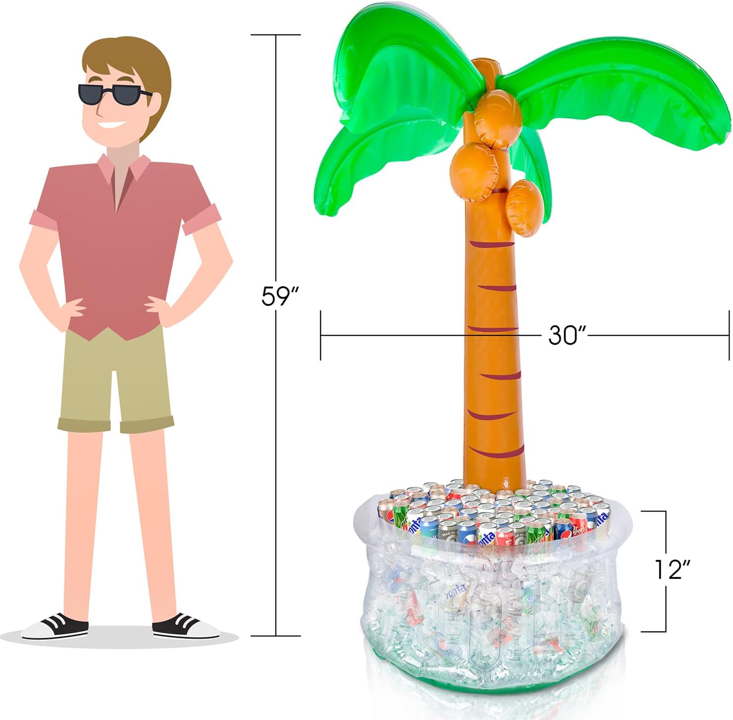 Inflatable Palm Tree Cooler - 60 Inch Inflatable Tree with Drink Cooler Base