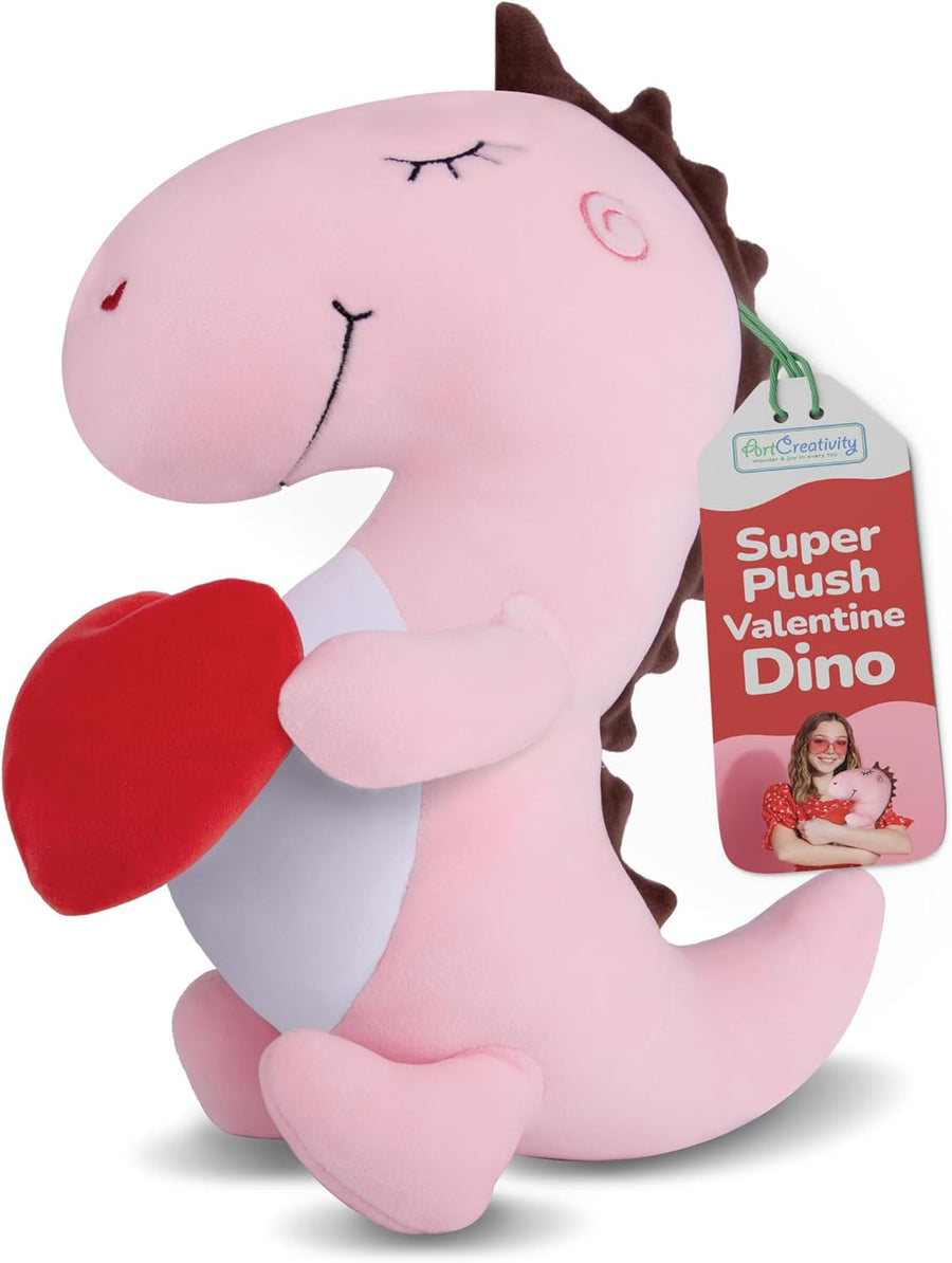 Valentine’s Day Plush Dinosaur Stuffed Animal – 12 Inches Tall - Light Pink Cute Dinosaur Plush with Red Heart - Pink Dinosaur Plushie