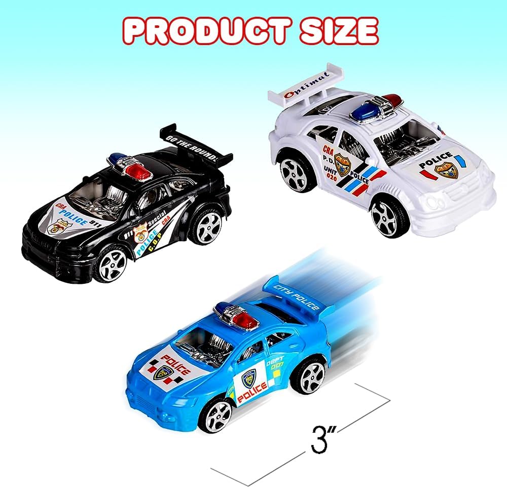 Pullback Mini Police Toy Cars for Kids, Set of 12, Pull Back Racers in Assorted Colors, Police Birthday Party Favors for Boys and Girls, Goodie Bag Fillers, Small Game Prizes