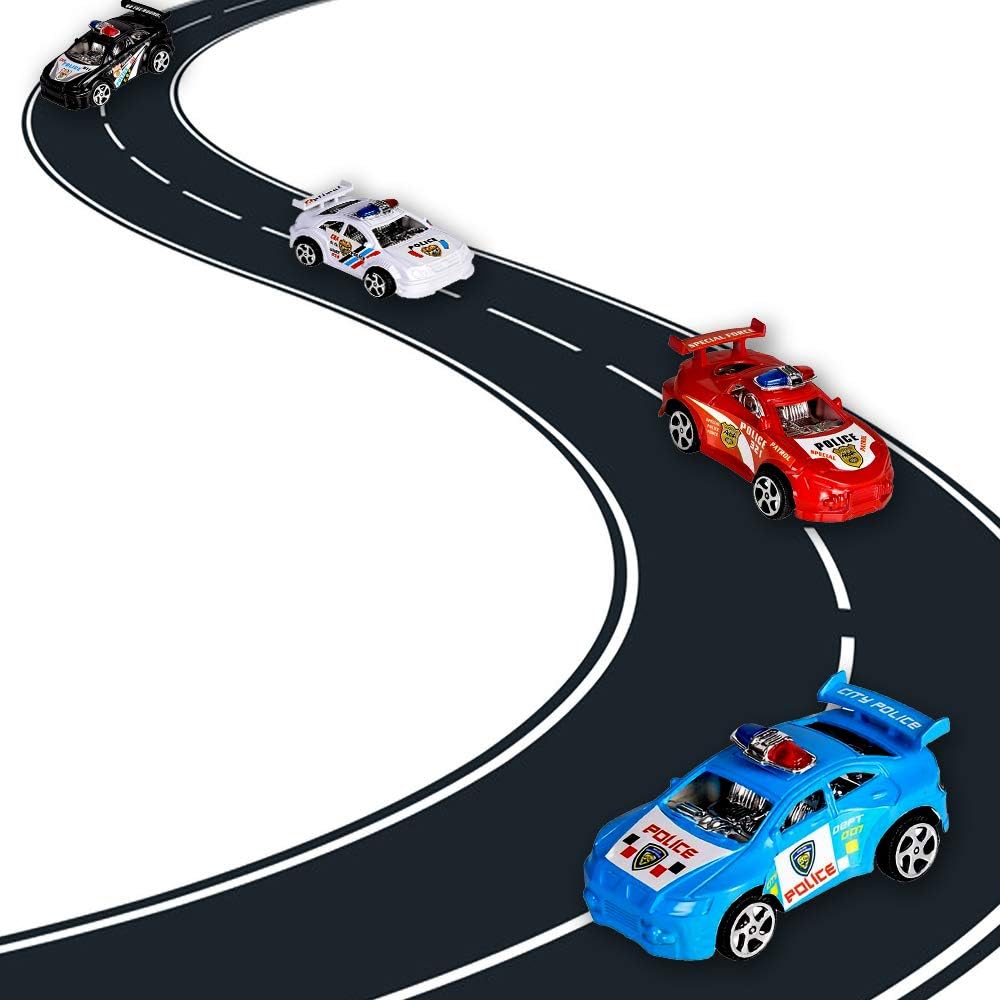 Pullback Mini Police Toy Cars for Kids, Set of 12, Pull Back Racers in Assorted Colors, Police Birthday Party Favors for Boys and Girls, Goodie Bag Fillers, Small Game Prizes