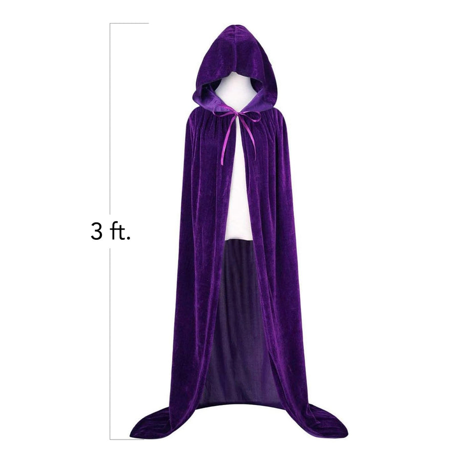 Velvet Purple Hooded Cloak for Kids - 3ft Long Kids Cloak - Dark Purple Cape with Hood and String Closure - Vampire Cape for Kids