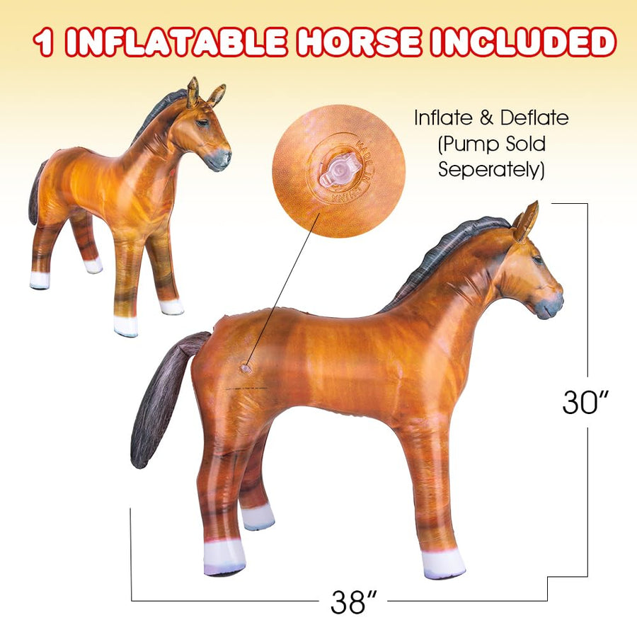 Inflatable Horse Party Decoration - 1 Piece - 38 Inch Blow Up Horse in Brown and Black - Western Themed Party Supplies