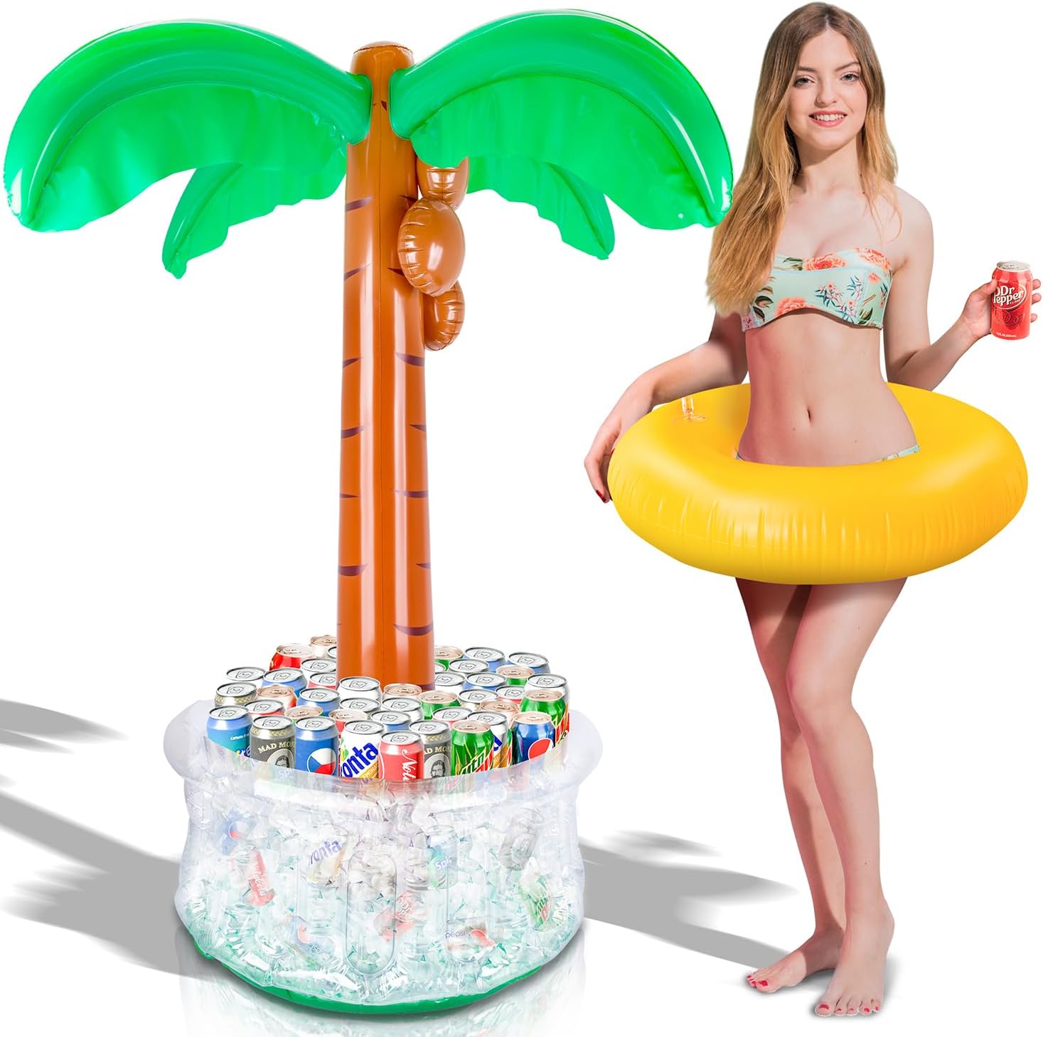 Inflatable Palm Tree Cooler - 60 Inch Inflatable Tree with Drink Cooler Base