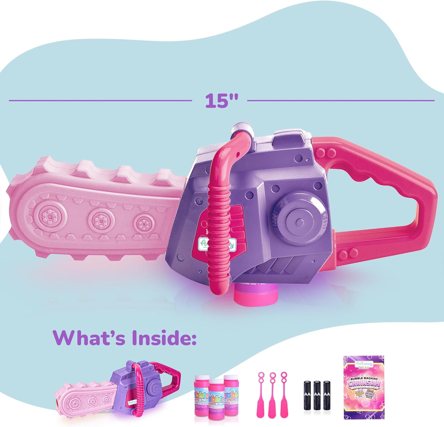 Bubble Chainsaw for Kids, Electronic Bubble Blower Machine with Bubble Solution Included, Bubble Machine with Realistic Sound, Outdoor Pretend Play Landscaping Toy for Kids Pink & Purple