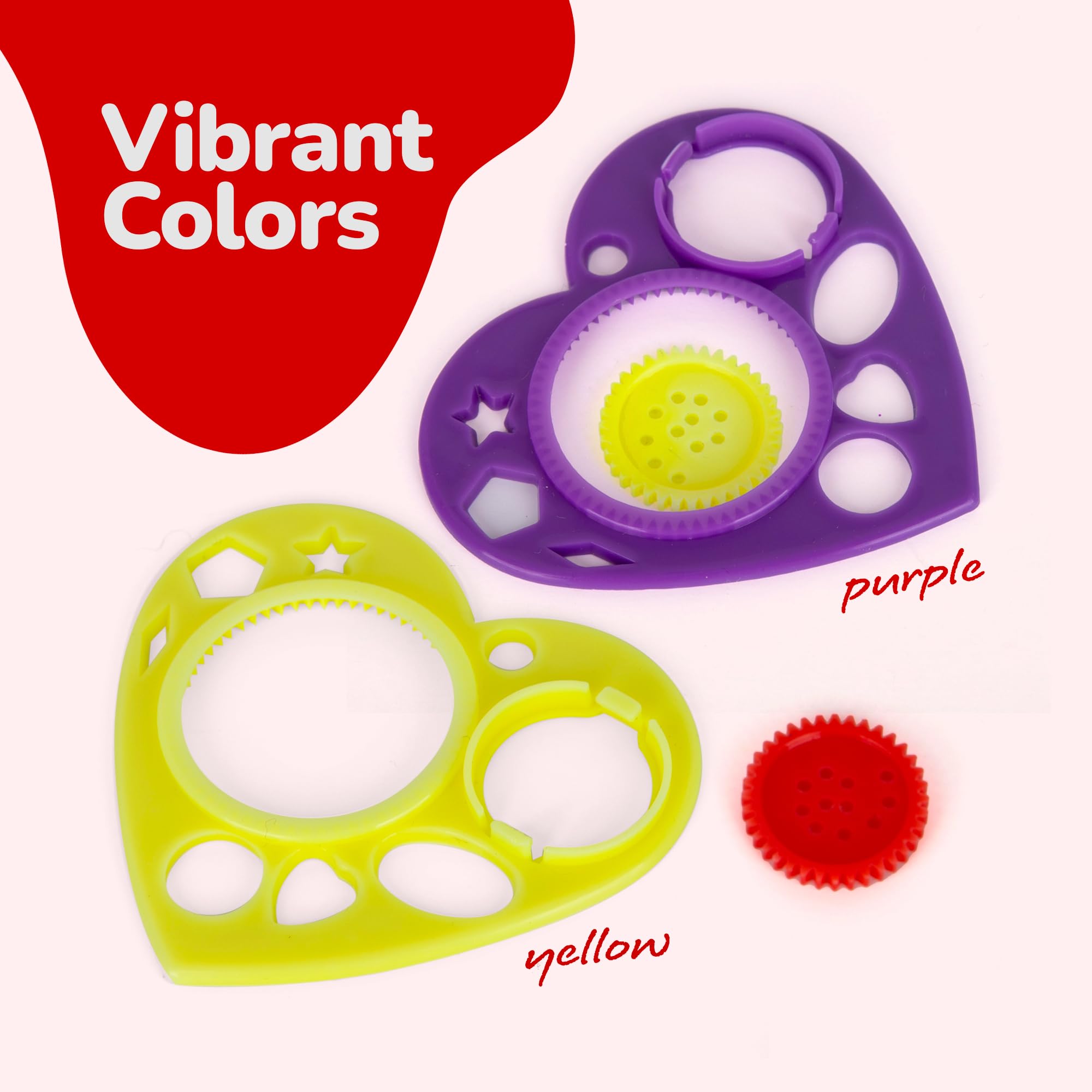 Heart Shaped Spirographs - Set of 24 - Spiral Arts and Craft Set with Stencils & Geometry Gears for Kids & Adults