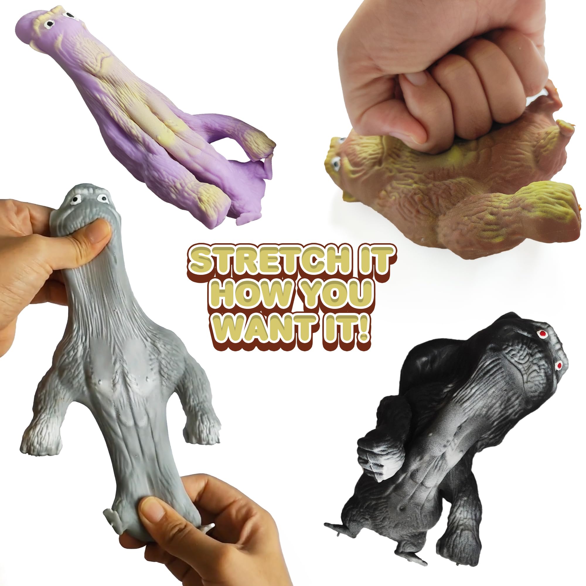 12 PK Full-Size Stretchy Gorilla Toys - Squishy Gorilla Fidget Toys in 4 Colors - Arms Extend Up to 3 Feet - Unique Sandy Feel - Fidget Party Favors - Jungle Party Supplies