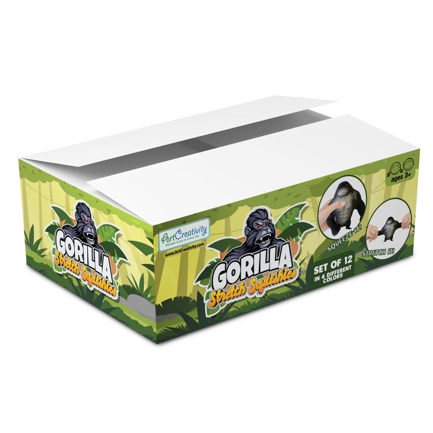 12 PK Full-Size Stretchy Gorilla Toys - Squishy Gorilla Fidget Toys in 4 Colors - Arms Extend Up to 3 Feet - Unique Sandy Feel - Fidget Party Favors - Jungle Party Supplies