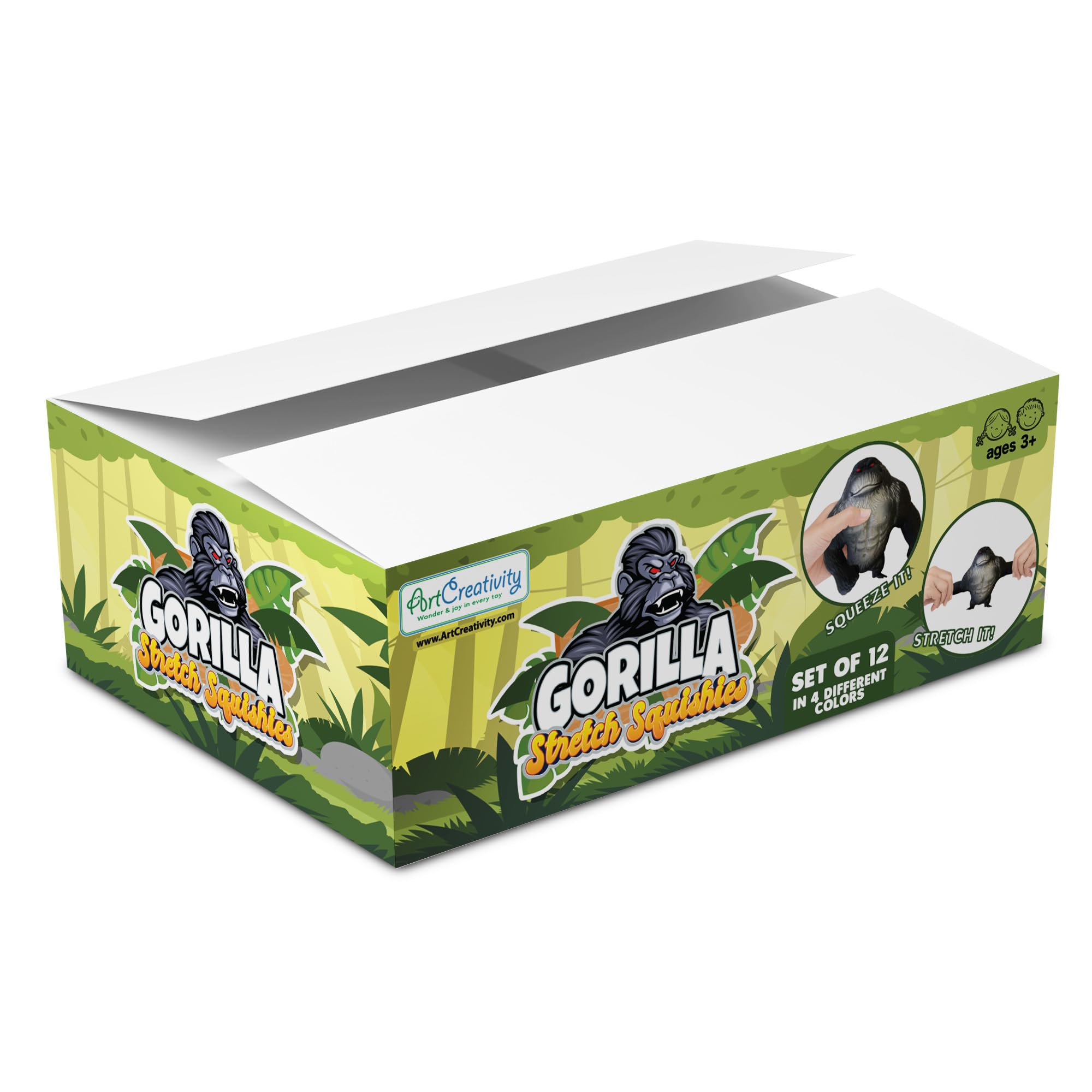 12 PK Full-Size Stretchy Gorilla Toys - Squishy Gorilla Fidget Toys in 4 Colors - Arms Extend Up to 3 Feet - Unique Sandy Feel - Fidget Party Favors - Jungle Party Supplies