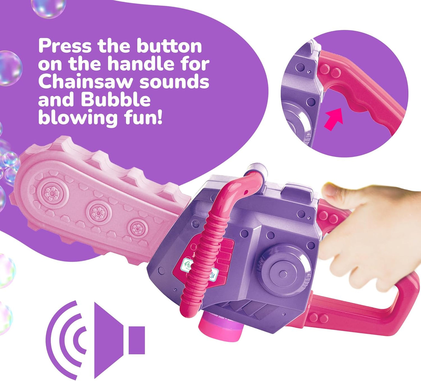 Bubble Chainsaw for Kids, Electronic Bubble Blower Machine with Bubble Solution Included, Bubble Machine with Realistic Sound, Outdoor Pretend Play Landscaping Toy for Kids Pink & Purple