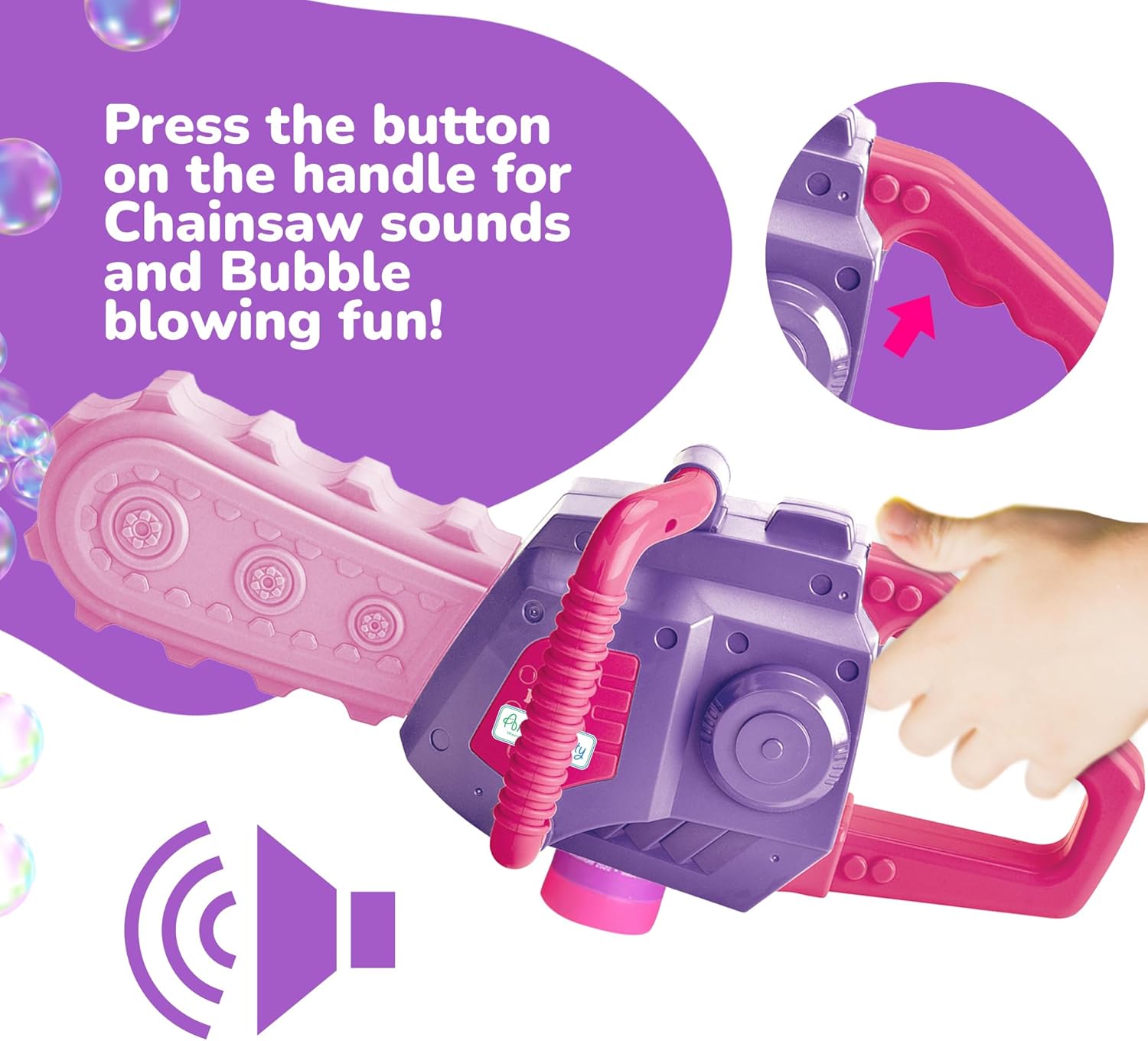 Bubble Chainsaw for Kids, Electronic Bubble Blower Machine with Bubble Solution Included, Bubble Machine with Realistic Sound, Outdoor Pretend Play Landscaping Toy for Kids Pink & Purple