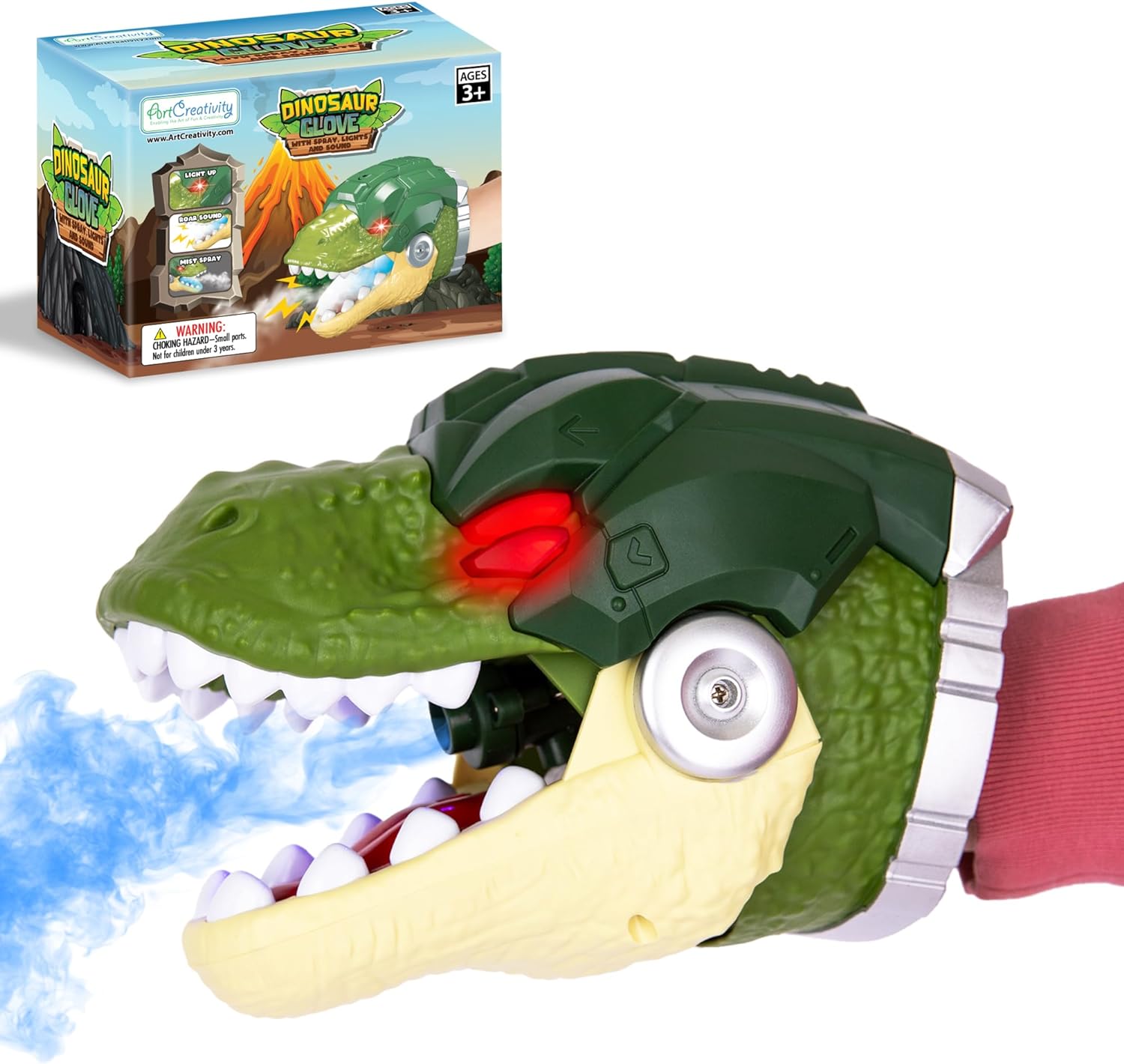 Dinosaur Glove Toy with Spray - 1 PC Dino Toy - Unique Trex Dinosaur Toy with Misting Action, Light-Up Eyes, and Roaring Sound