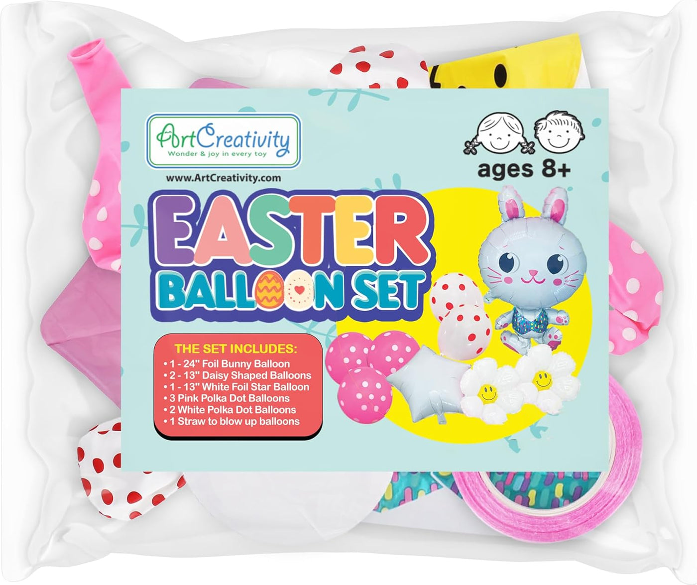 Easter Balloon Set - 8 Pieces - Easter Decorations with Bunny, Daisy, Star, and Polka Dot Designs - Cute Party Supplies - Easy to Inflate Bunny Balloon Kit