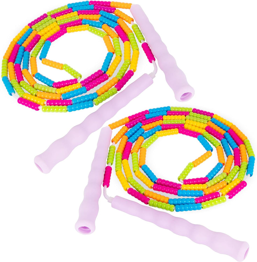 Beaded Jump Rope for Kids - Pack of 2 Kids' Jump Ropes - Skipping Rope for Kids with Bright Pink Handles and Multi-Colored Beads