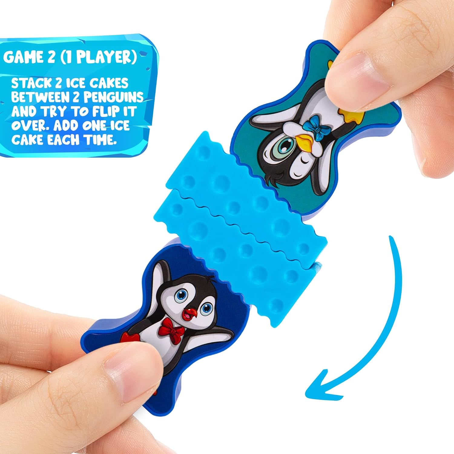 Stacking Penguin Ice Game for Kids - 20 Ice Stacking Toy Pieces, 2 Penguins, and Sticker Sheet - 3 Unique Challenges