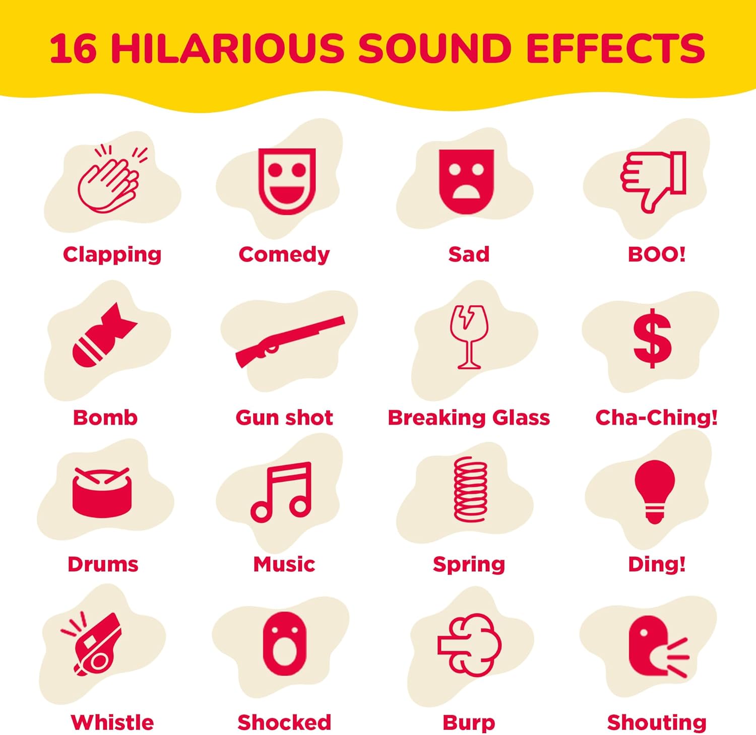 Funny Noises Machine with 16 Sound Effects - Electronic Noisemaker for Content Creators, Youtubers - Novelty Prank Item for Kids & Adults - Include Applause, Laughter, Buzzer, and More