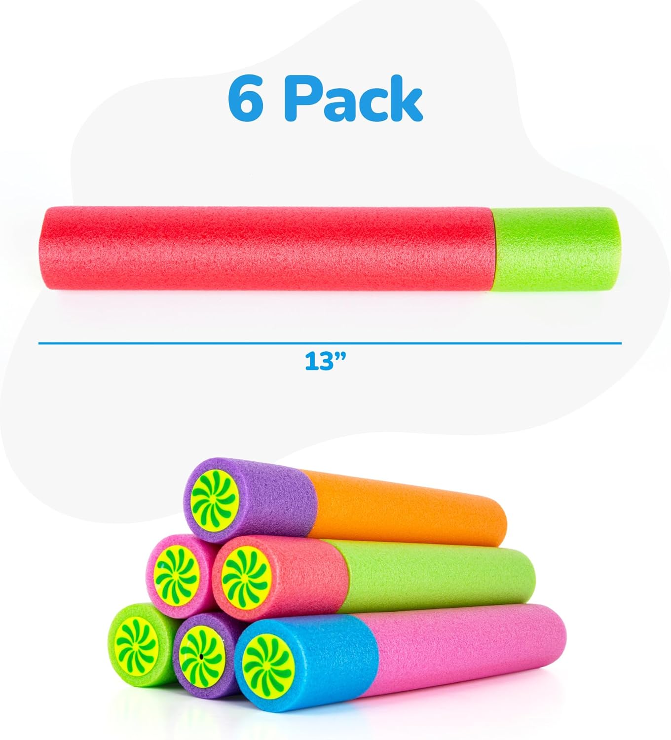 Foam Water Guns for Kids - 6 Pack - Long Range Swimming Pool Noodle Water Squirter - Fun Water Blaster Fighting Game Toys - Summer Beach Party Outdoor Supplies