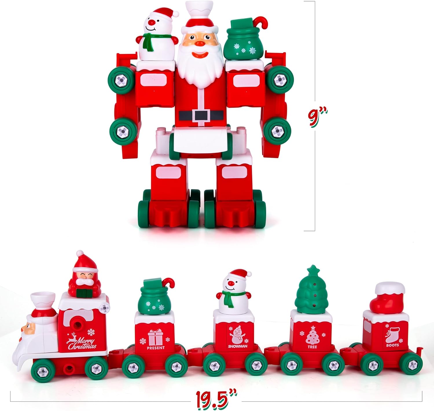 2 in 1 Transforming Santa Train - 73-Piece Robot Santa Toy with STEM Building Feature