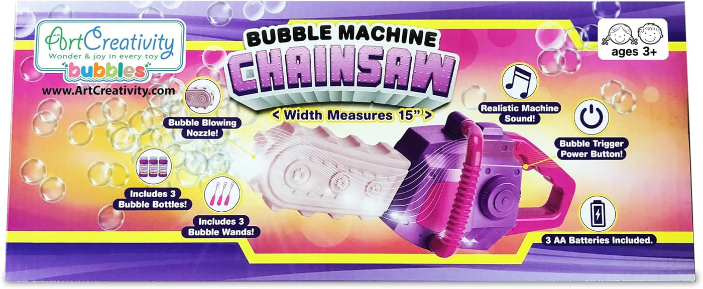 Bubble Chainsaw for Kids, Electronic Bubble Blower Machine with Bubble Solution Included, Bubble Machine with Realistic Sound, Outdoor Pretend Play Landscaping Toy for Kids Pink & Purple